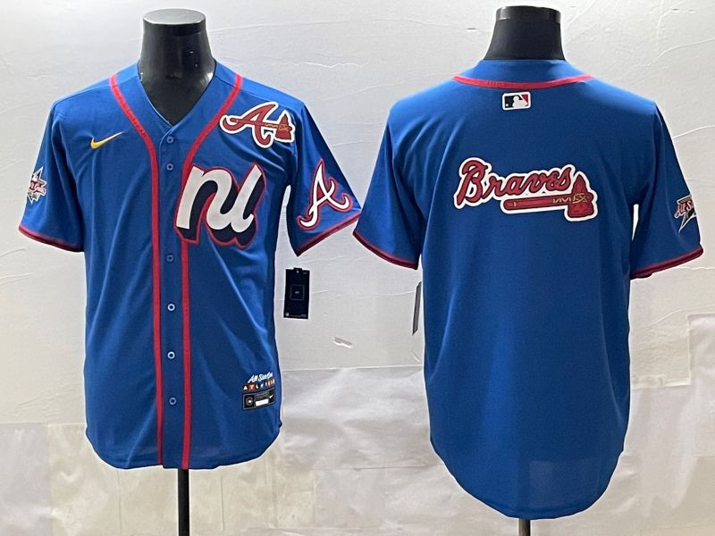 Men 2025 Atlanta Braves Blank Blue All star Blank Blue Nike MLB Jersey style 5